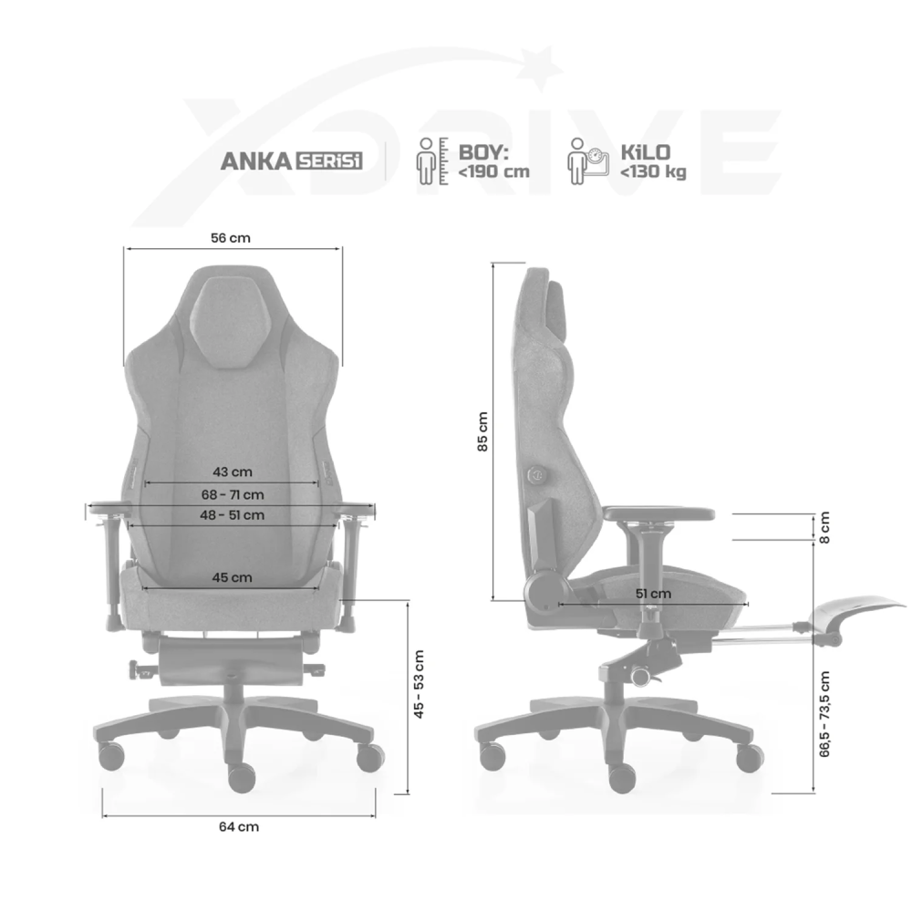 xDrive Anka Business Ayak Uzatmalı Çalışma Koltuğu Kumaş Gri - 5