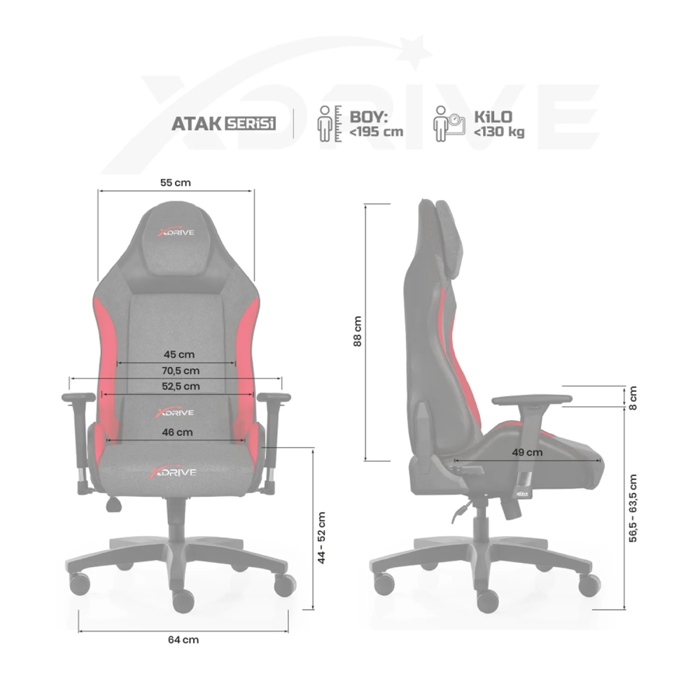 xDrive ATAK Professional Gaming Chair Red Grey Black - 4