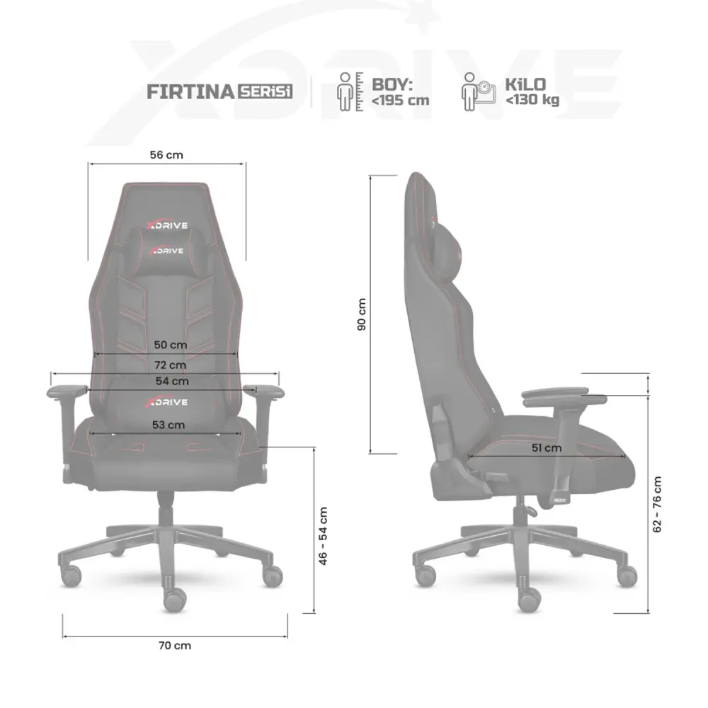 xDrive FIRTINA Foot Extension Proffessional Gaming Chair Black/Black - 4