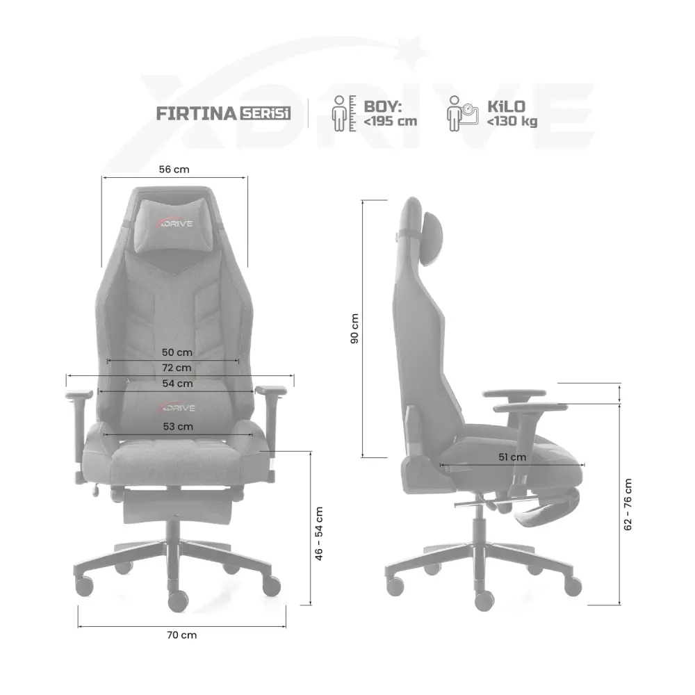 xDrive Fırtına Professional Gaming Chair Fabric Gray/Black - 4