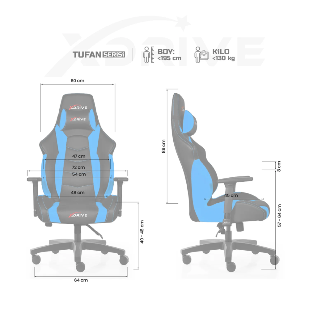 xDrive TUFAN Professional Gaming Chair Blue/Black - 4