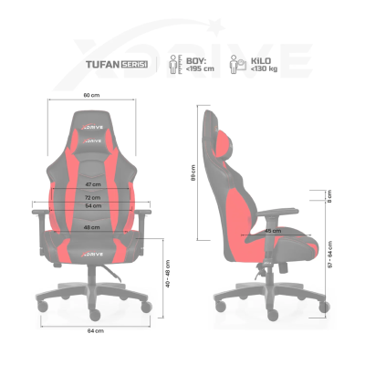 xDrive TUFAN Professional Gaming Chair Red/Black - 4