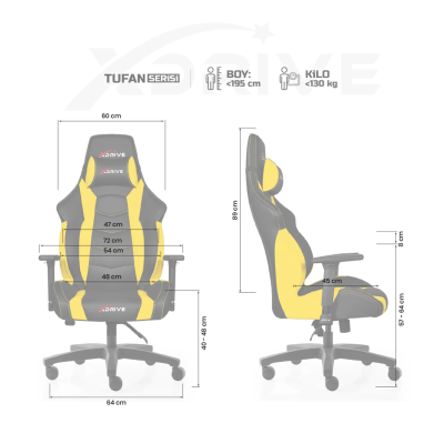 xDrive TUFAN Professional Gaming Chair Yellow/Black - 4