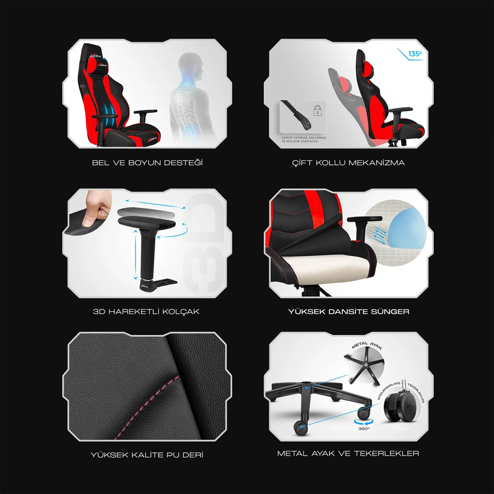 xDrive Tufan Professional Gaming Chair Fabric Gray/Black - 10