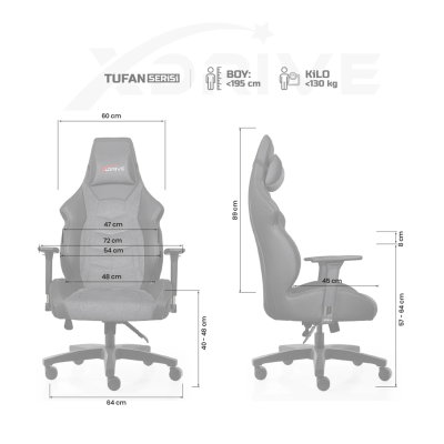 xDrive Tufan Professional Gaming Chair Fabric Gray/Black - 4